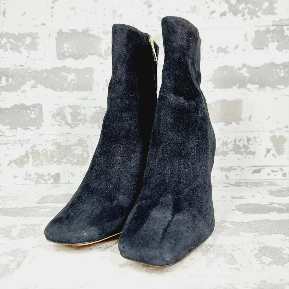 Sam Edelman Codie Black Suede Leather Block Heel Ankle Boots M372 - Picture 2 of 12